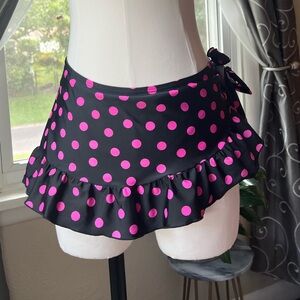 Polka Dot Ruffle swim Skirt - Black and Pink